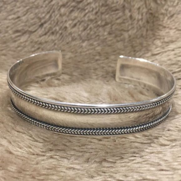Sterling Silver Rope Braid Edged Cuff Bracelet - Picture 1 of 6